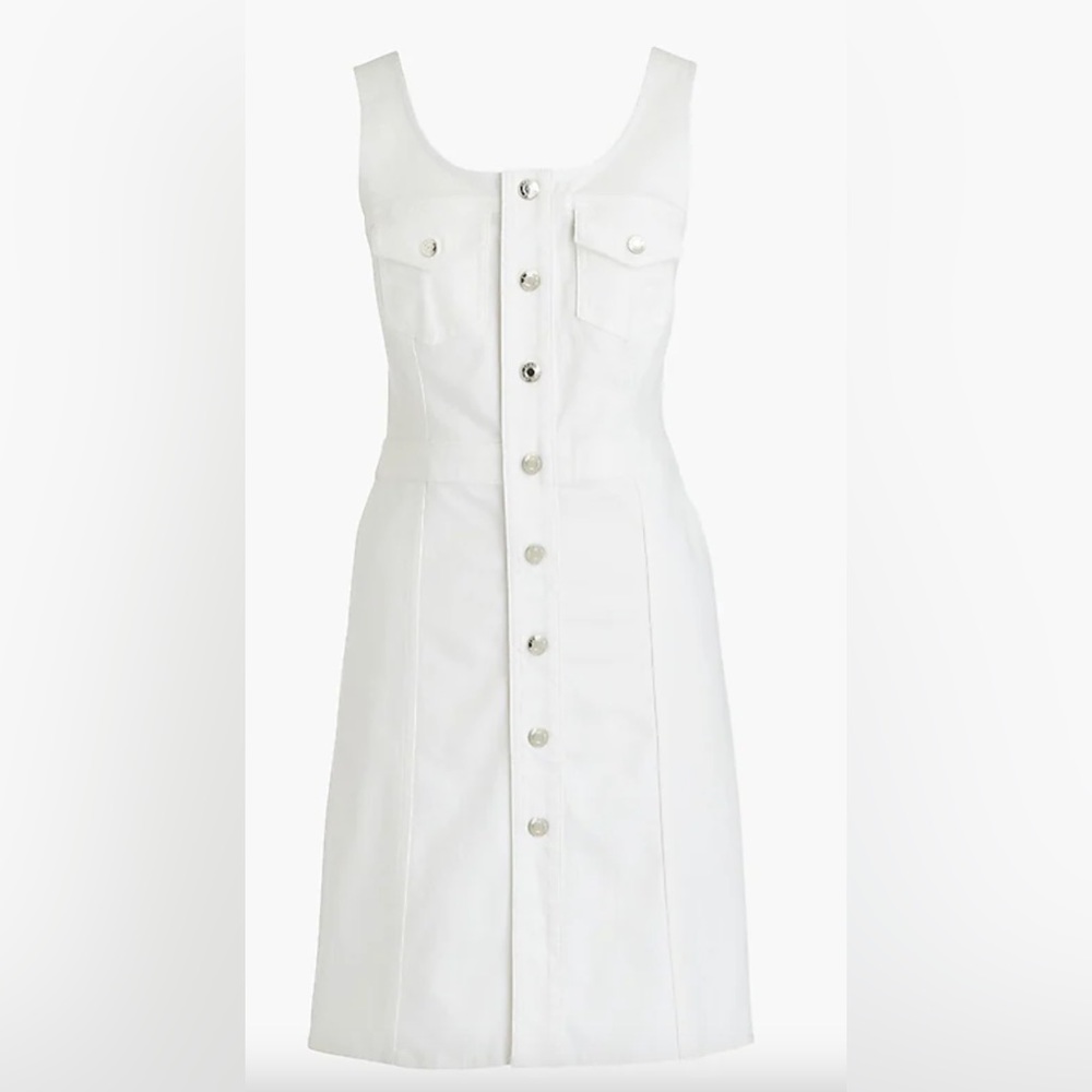 J. Crew Scoopneck Button-Front Dress in Stretch White Denim